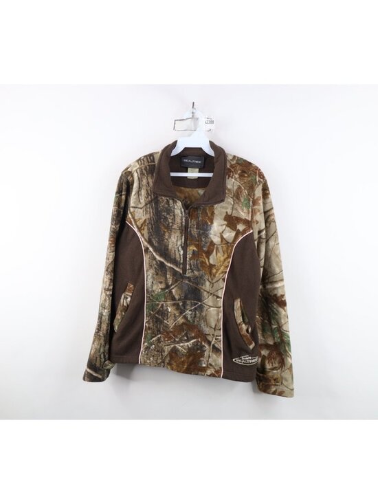 Vtg Y2K Streetwear Womens L Faded Realtreee Camouflage Half Zip Fleece Jacket - Picture 1 of 14